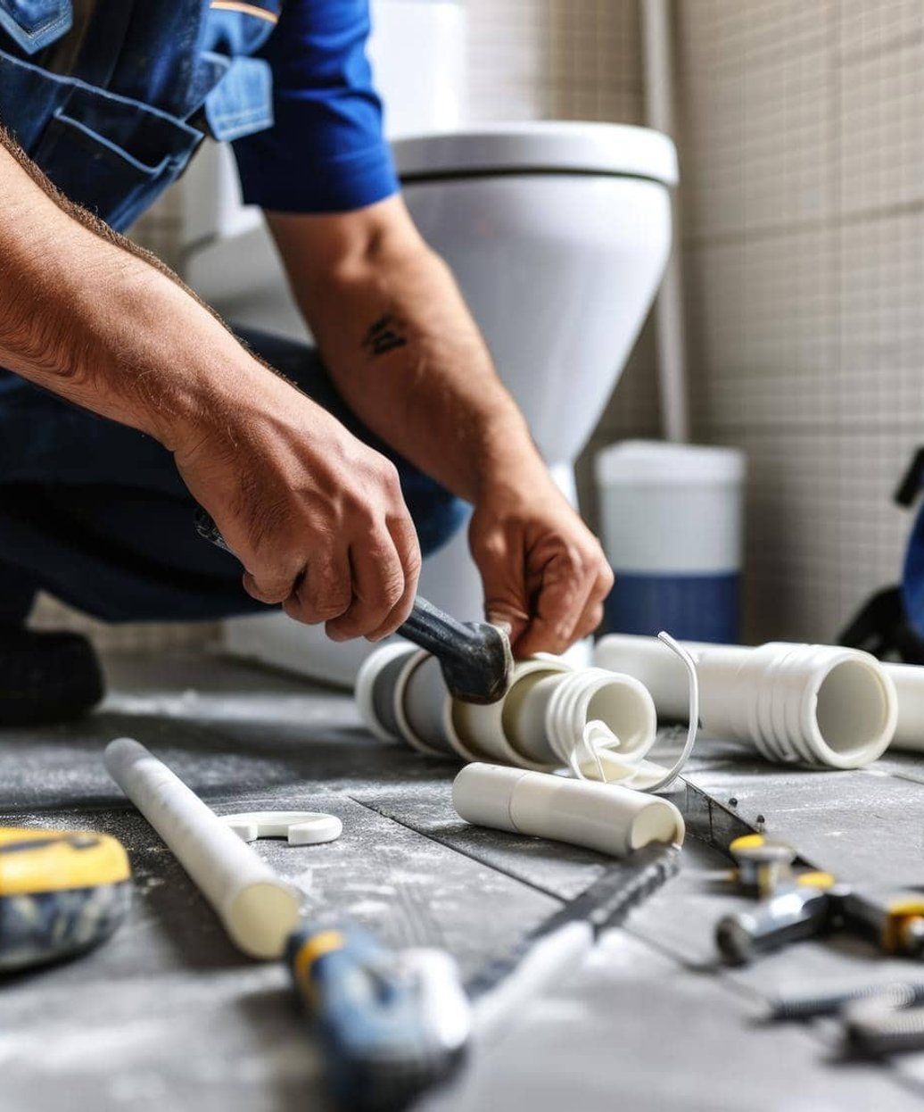 Professional plumber performing residential plumbing work